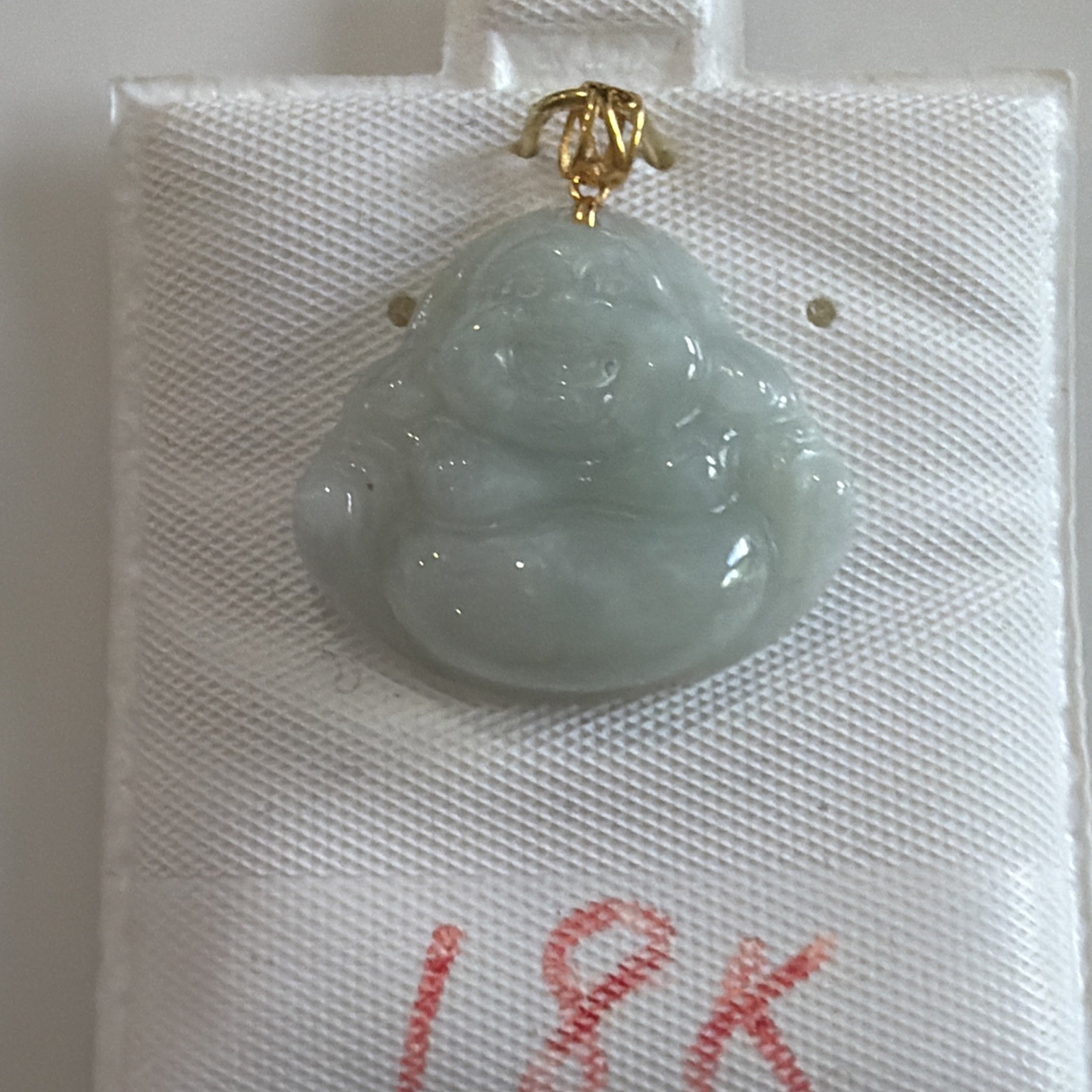 Light Green Laughing Buddha Jade Pendant (18k)