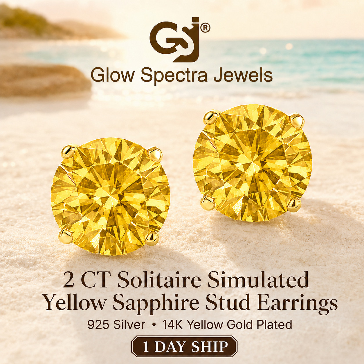 2CT Solitaire Yellow Diamond Stud Erring Screw Back 14k Yellow Gold Plated