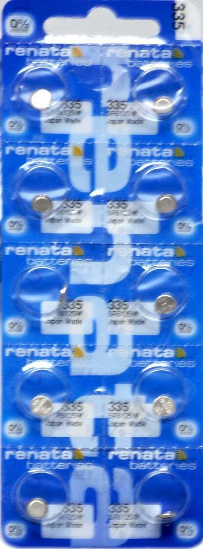 Renata 335 Watch Cell Batteries SR512SW, SWISS MADE, 0% MERCURY (Pack 10)