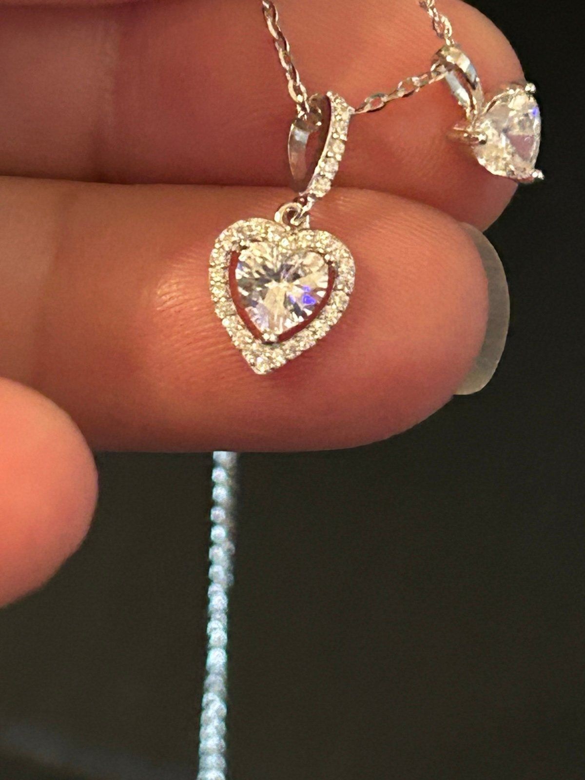 925 Sterling Silver Necklace with 2 Heart Pendants