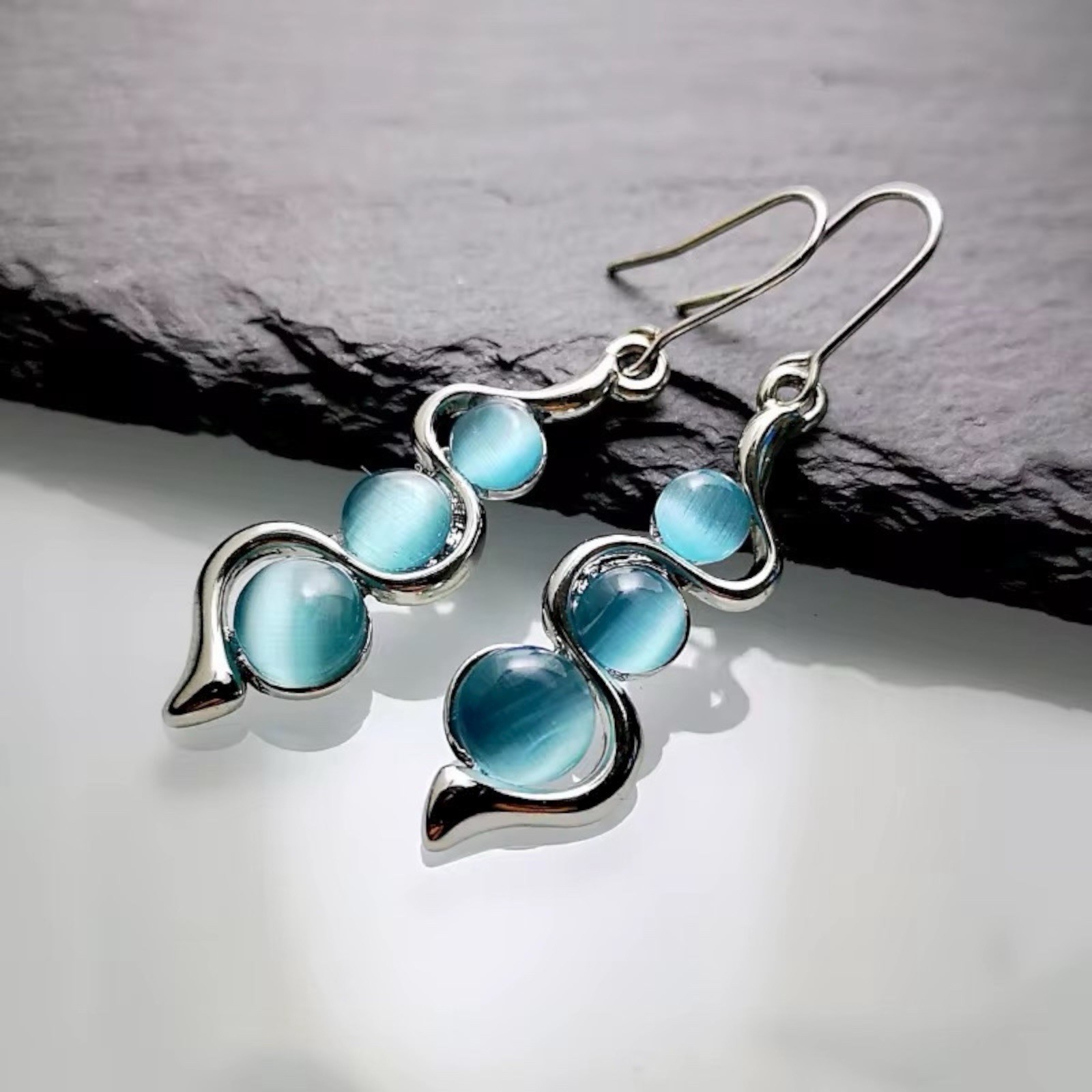 Boho 925 Silver Drop Dangle Earrings Ear Hook Women Jewelry Moonstone Gift A7