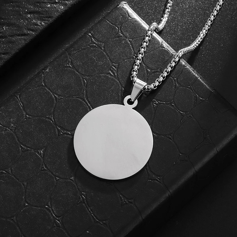 Classic Simple Glossy Stainless Steel Round Pendant Necklace Suitable for Men Wo