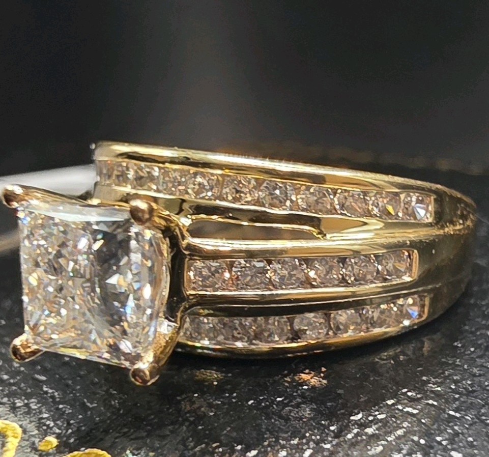 1.35 Carat IGI F-G VS1-VS2 Lab Diamond Ring w/CZ Accents 10K YG Approx. Sz 6.75