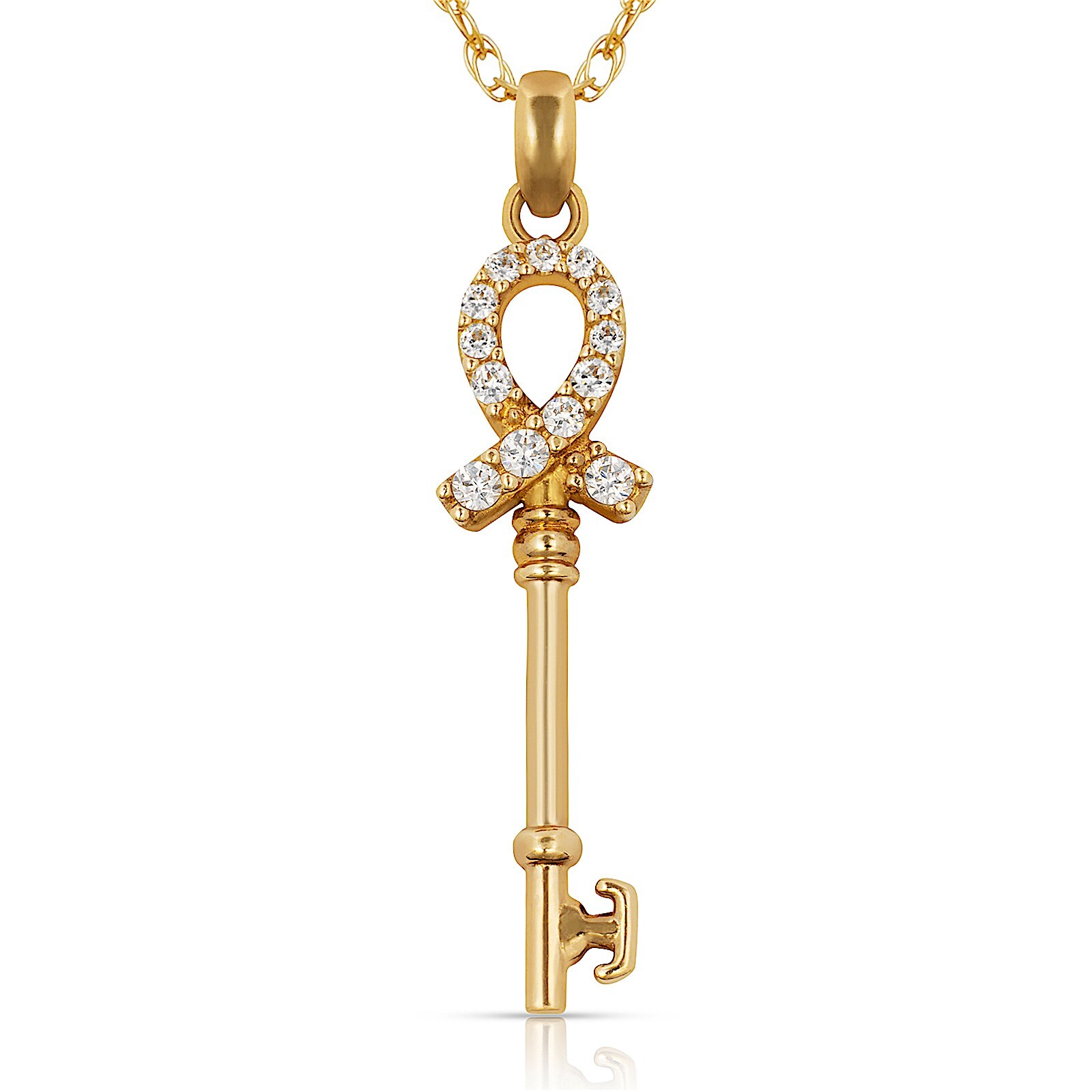 14k Yellow & white Gold Fancy Key Pendant For Women Jewelry