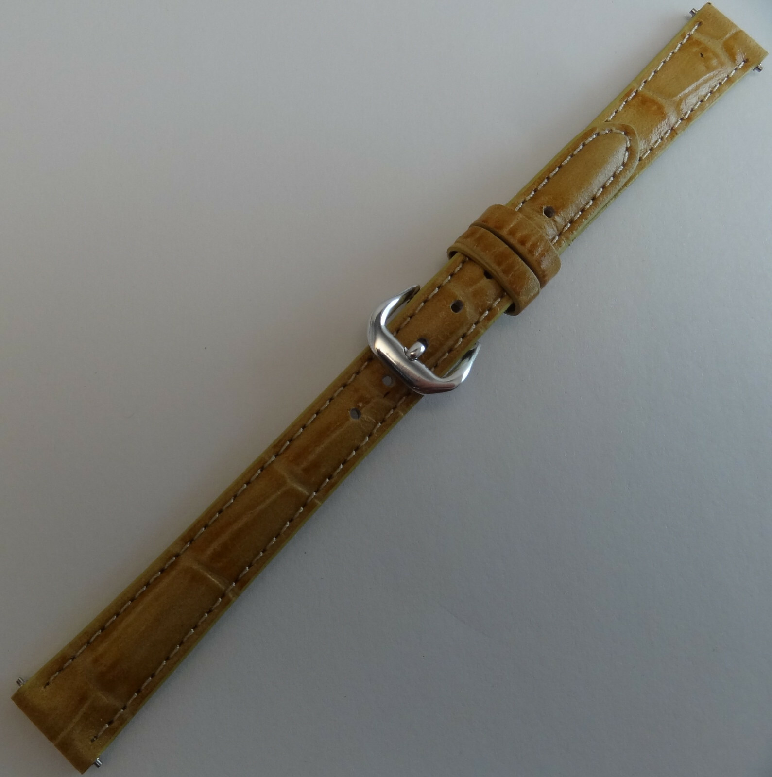 New 12mm Regular Genuine Leather Light Tan Simulated Crocodile Grain Watch Band