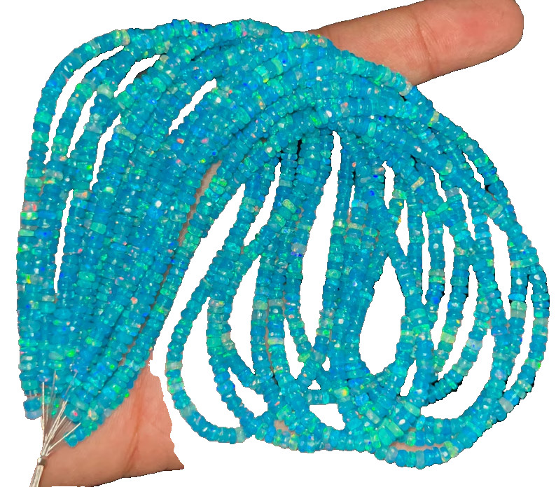 AAA+ Blue Opal Beads 3-3.5mm Faceted Rondelle 16″ Paraiba Blue Fire Easter Gift