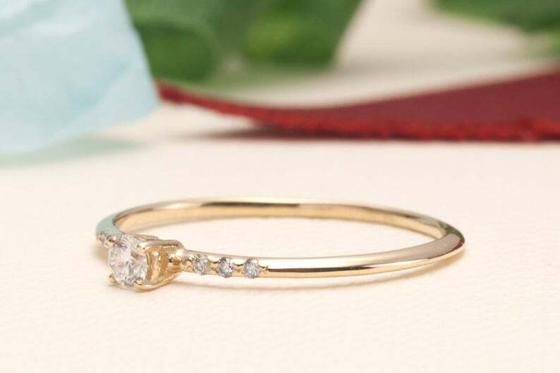 Petite Solitaire with Accents Ring 1ct Lab-Created Diamond Yellow Gold Plated