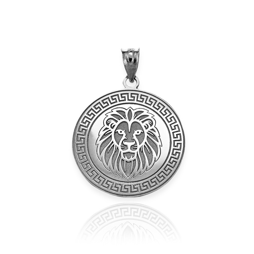 Solid Sterling Silver Lion Medallion Pendant Necklace (S/L)