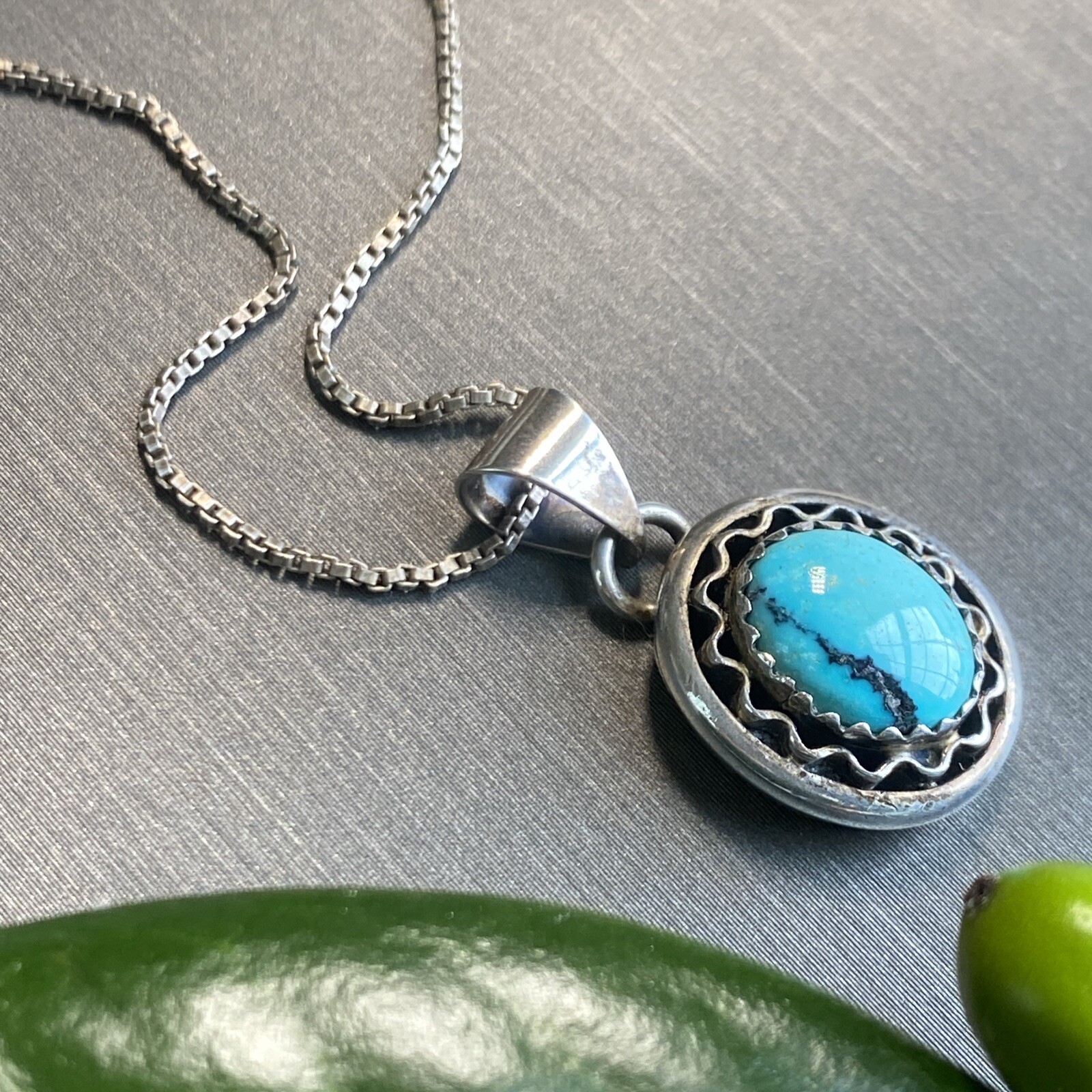 Vintage Turquoise Pendant Necklace Estate Fine Jewelry Pre-owned Roie Jaque Sgnd