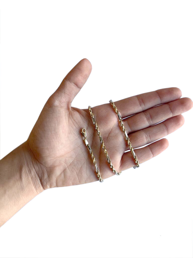 14k Semi-Hollow 2-Tone Figarope Chain 3.0mm Necklace Size 7″-30″