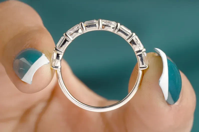 5.00Ct Oval & Emerald Cut Natural Diamond 950 Platinum Half Eternity Band Ring