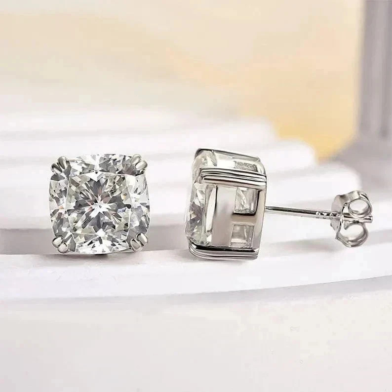 2Ct Cushion Lab Created Diamond Solitaire Stud Earrings 14K White Gold Plated
