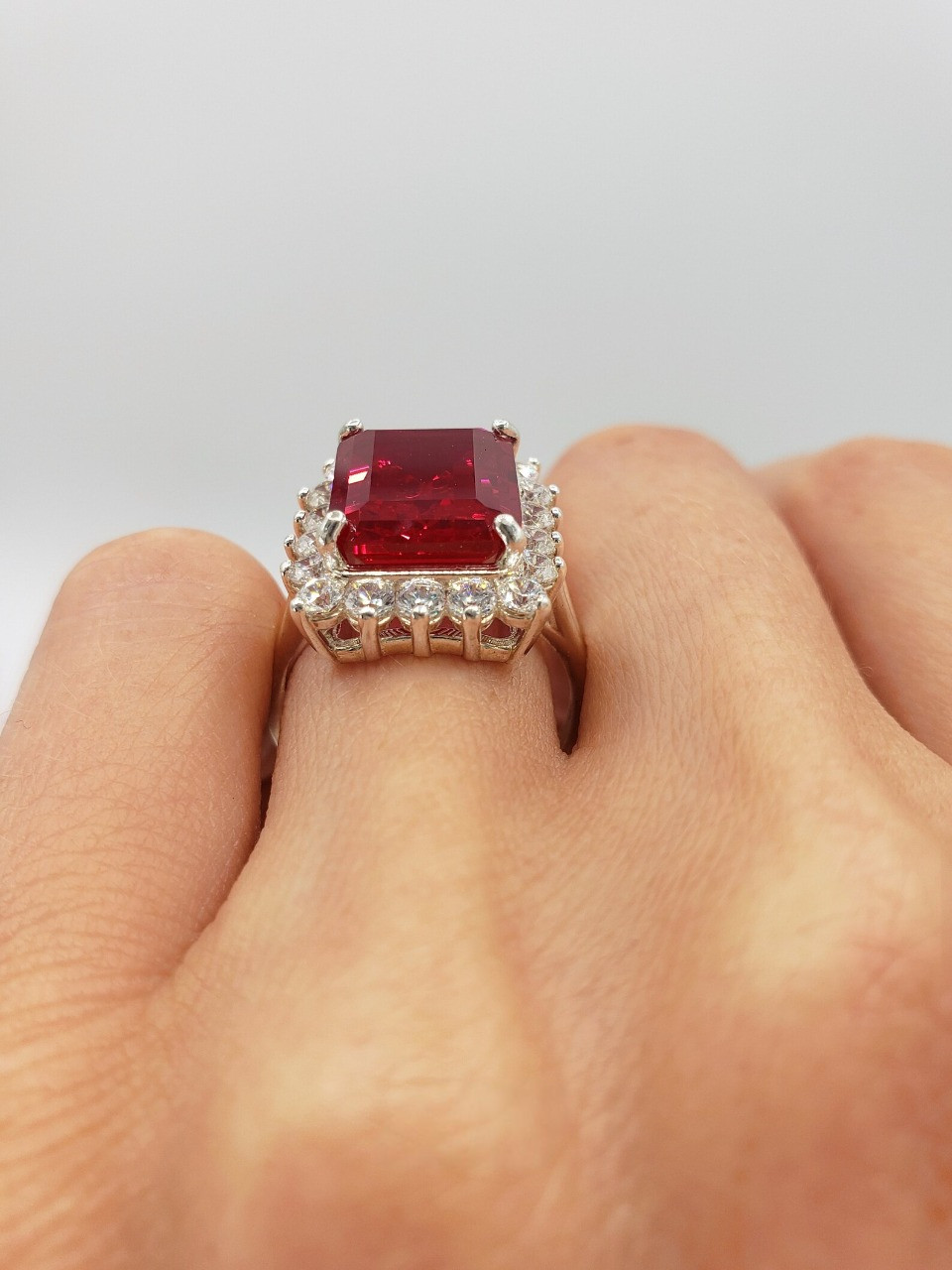 6.8 Ct Emerald Cut Natural Ruby Diamond Wedding Bridal Ring Women 14K White Gold