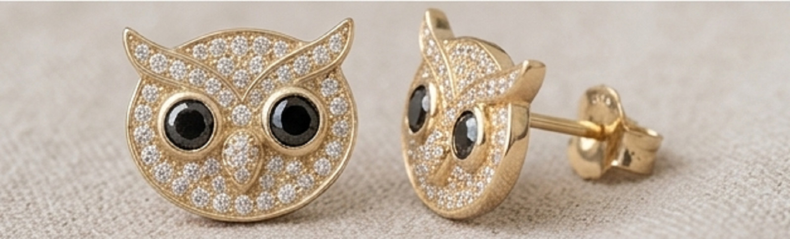 2ct Round simulated Black Diamond Owl Face Stud Earrings 14k Yellow Gold Plated