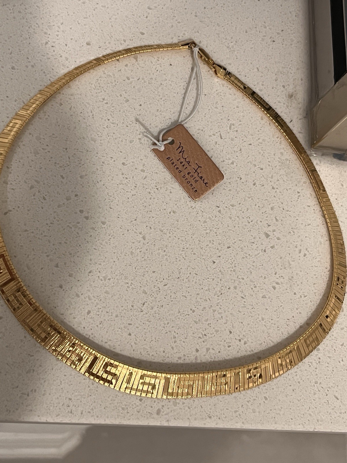 Mae Xue Gold Tone Greek Key Herringbone Collar Chain Necklace, Lobster