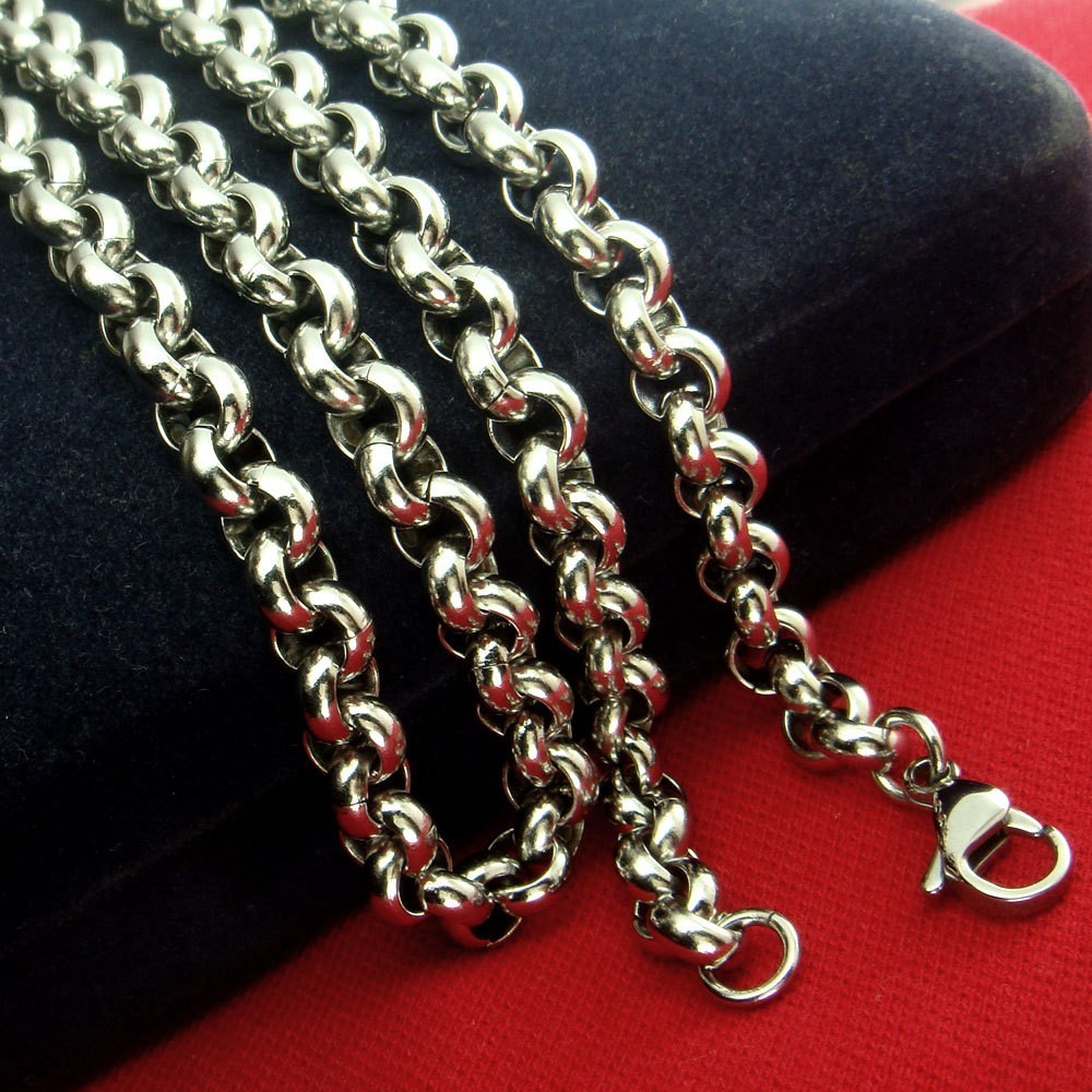 Silver Large 12mm Stainless Steel chunky Round Rolo Link Chain Necklace For Mens