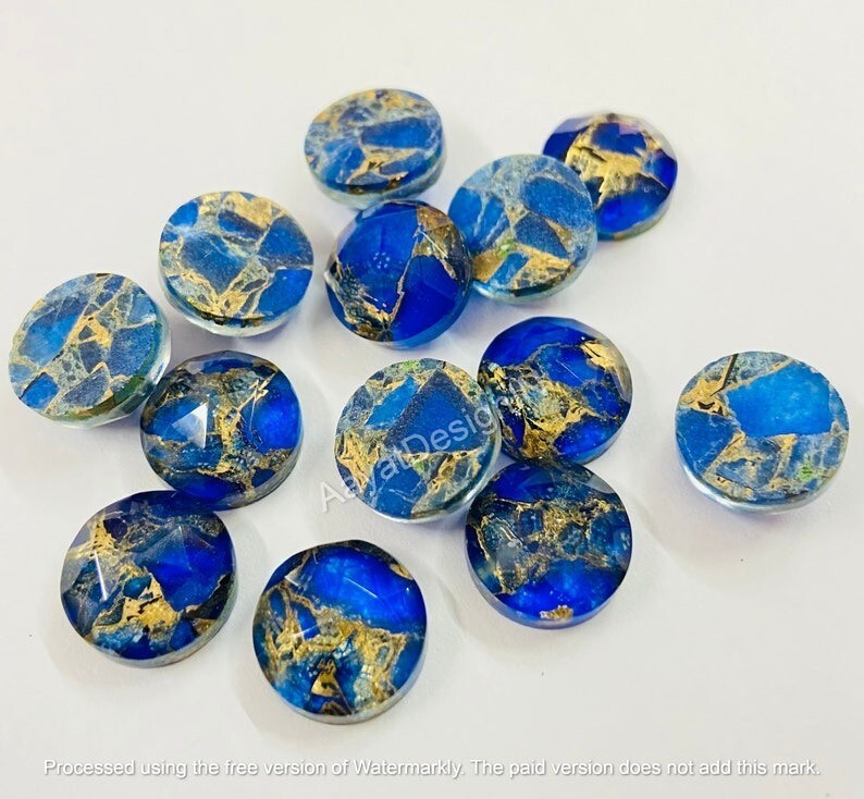 Natural Blue Copper Doublet Round Rose Cut Loose Gemstone 6mm-20mm