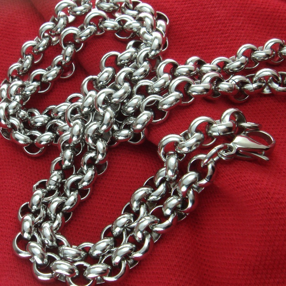 Silver Large 12mm Stainless Steel chunky Round Rolo Link Chain Necklace For Mens