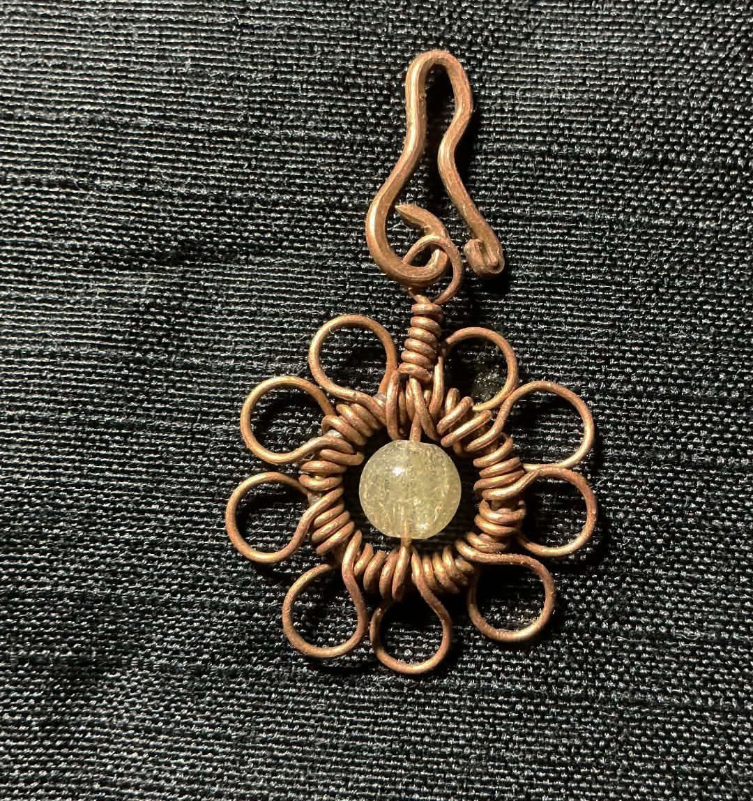 Flower Copper Pendant Wire Wrapped Mandala Rutilated Quartz Lucky Jewelry #PM2