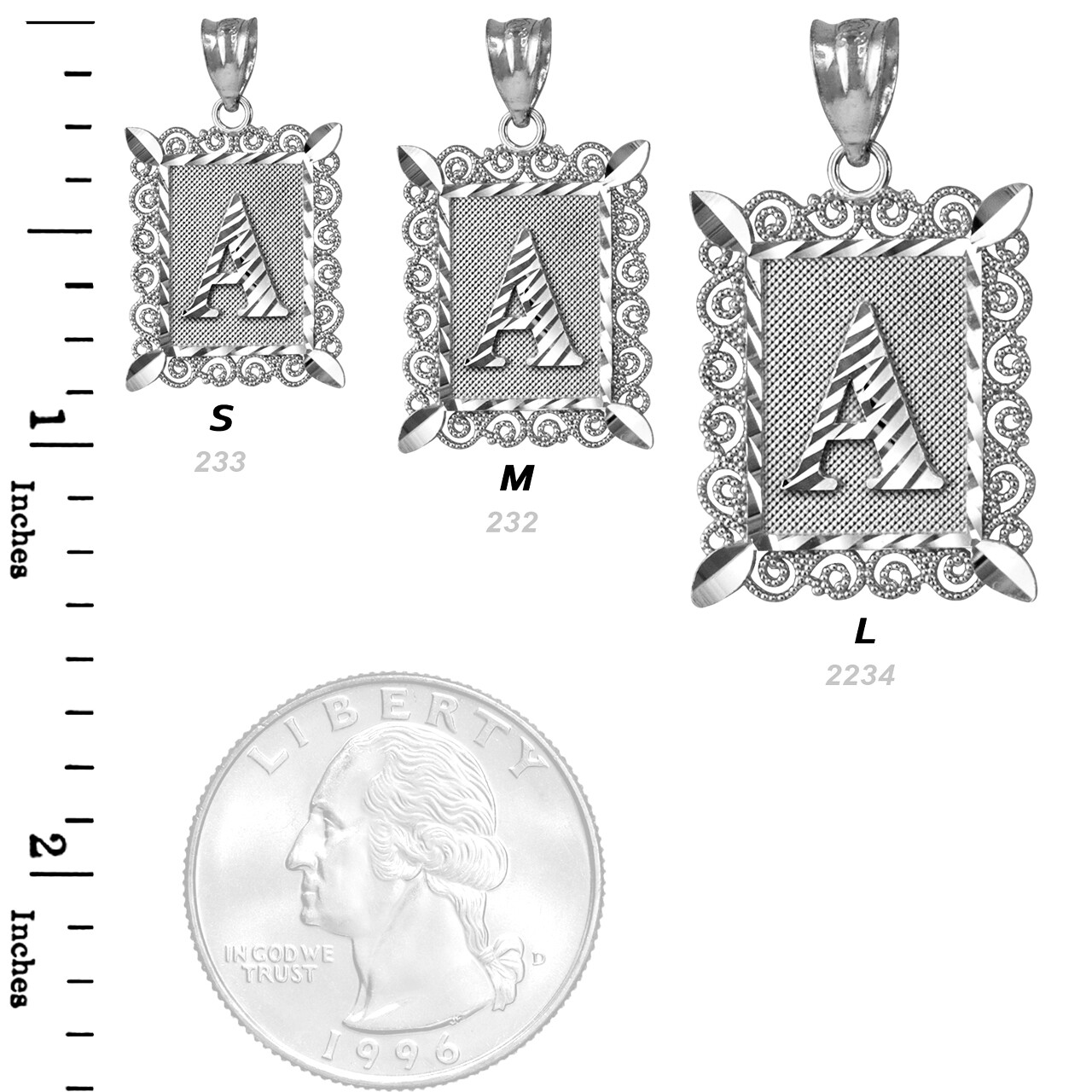 Sterling Silver Filigree Alphabet Initial A-Z Personalized Charm Pendant (S/M/L)