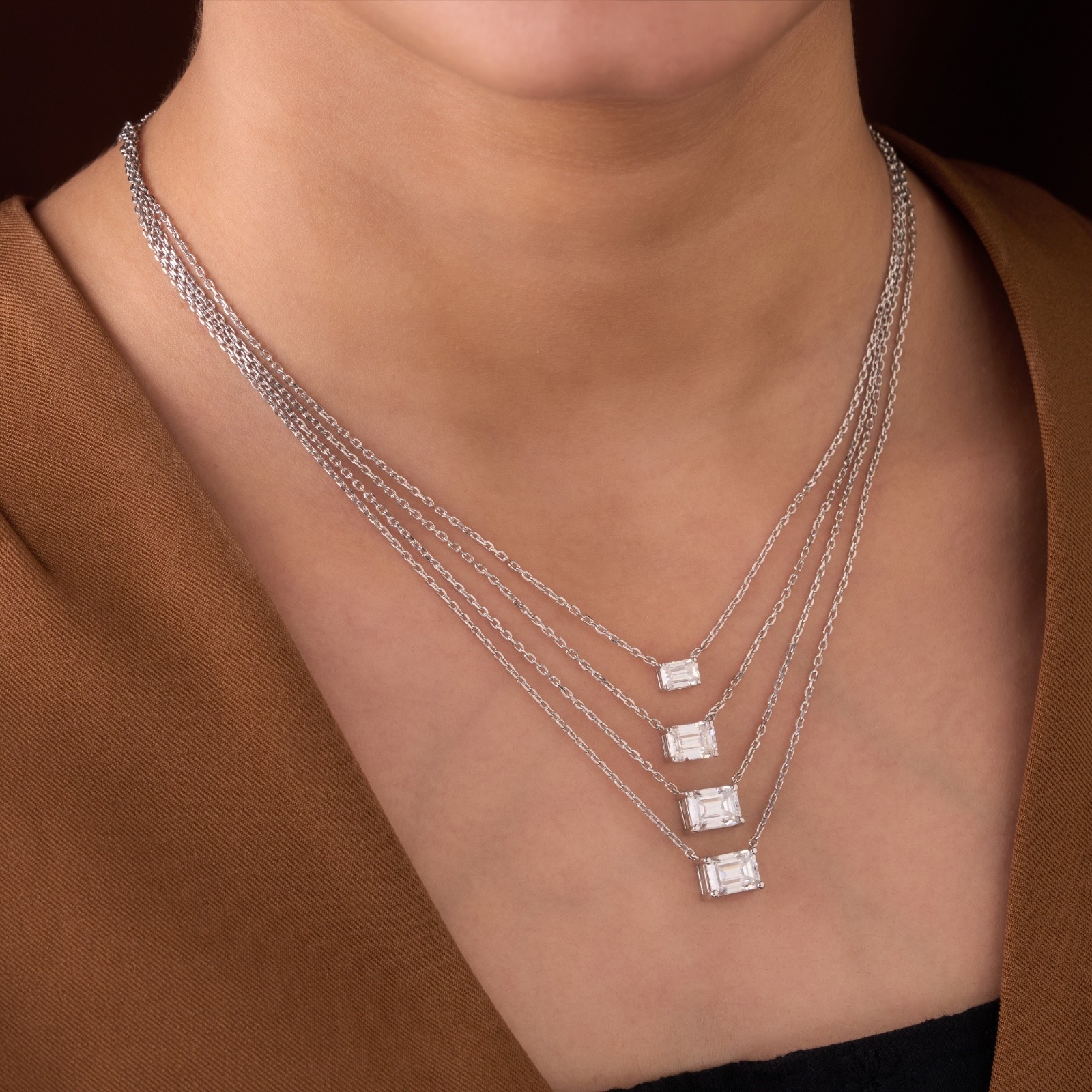 Emerald cut Lab grown diamond pendant necklace | 925 sterling silver