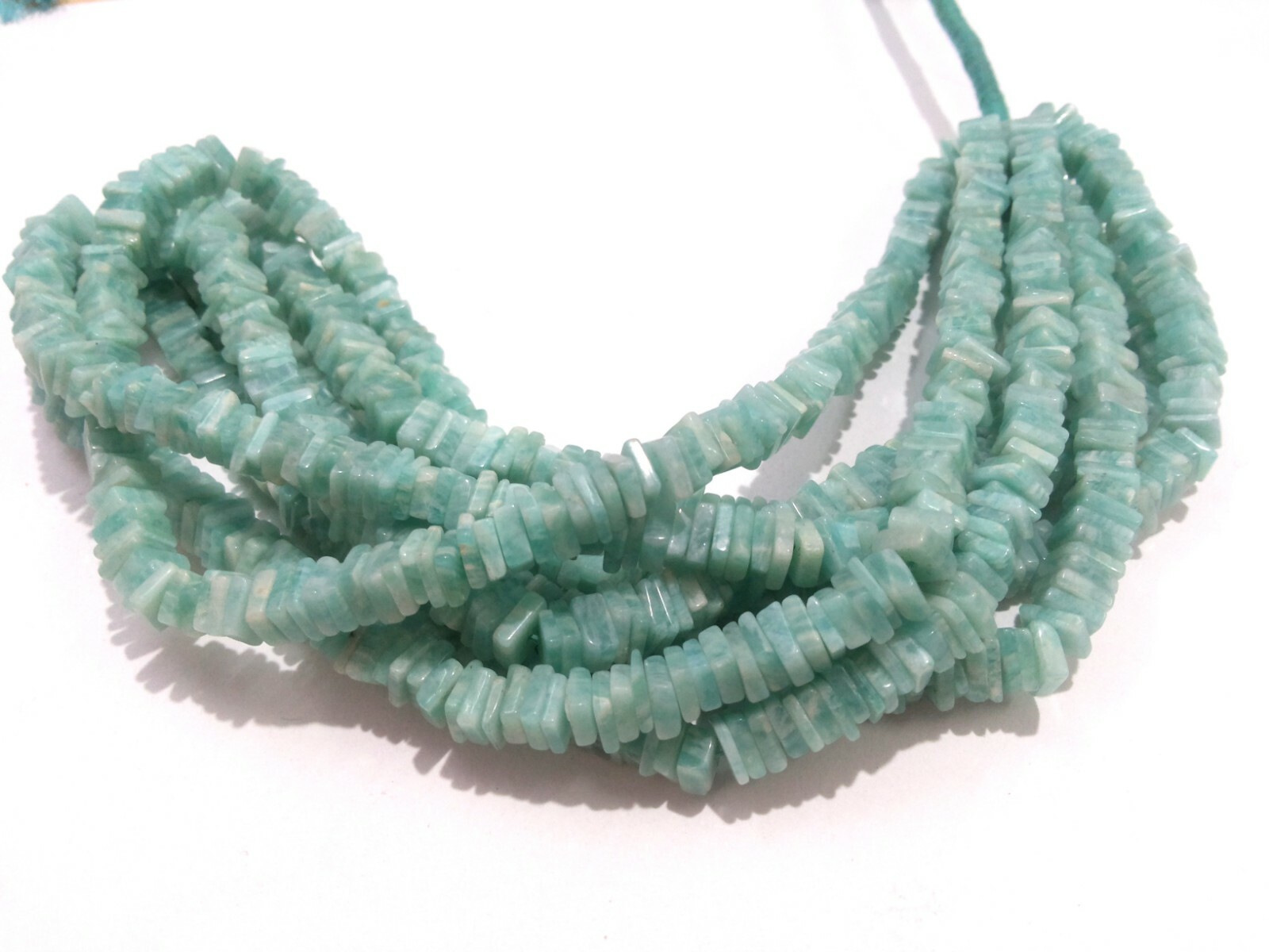 1 Strand Natural Amazonite Square Heishi Cut Choki Smooth 5-6mm Beads 16″inch