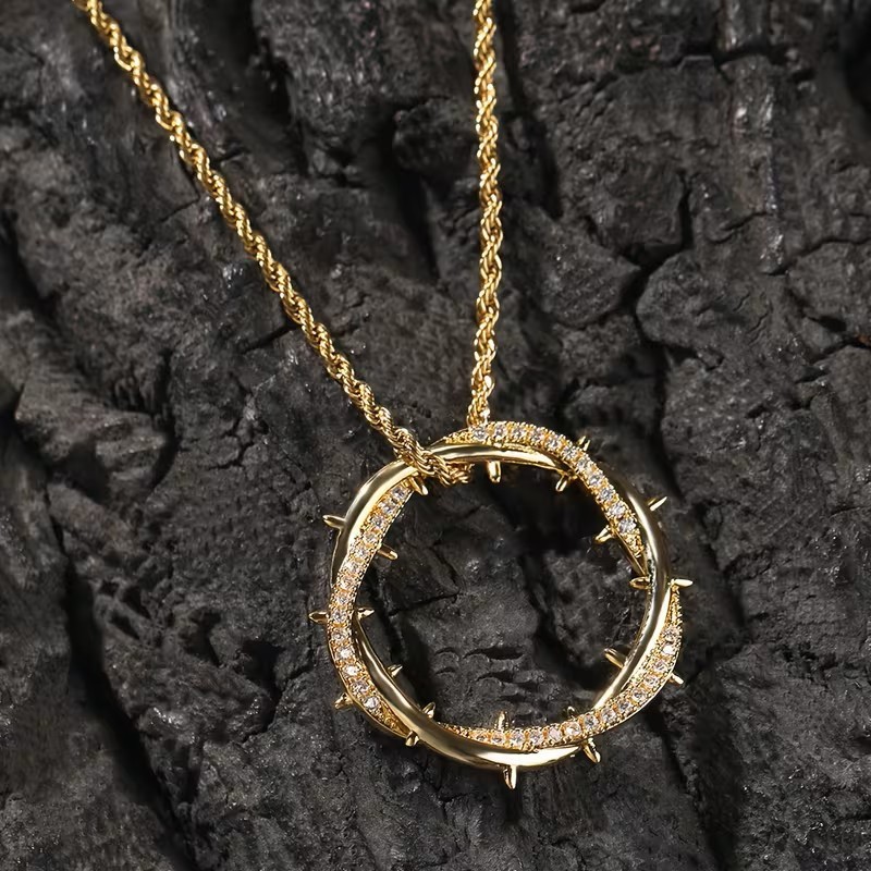 Jesus Crown of Thorns Pendant Necklace Christian Faith Cross Chain Charm