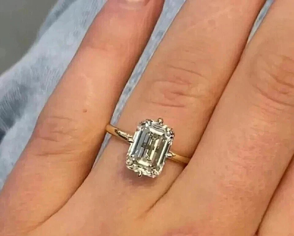 5 Ct Emerald Cut Lab Grown Diamond Engagement Ring Sterling Sliver Jewelry