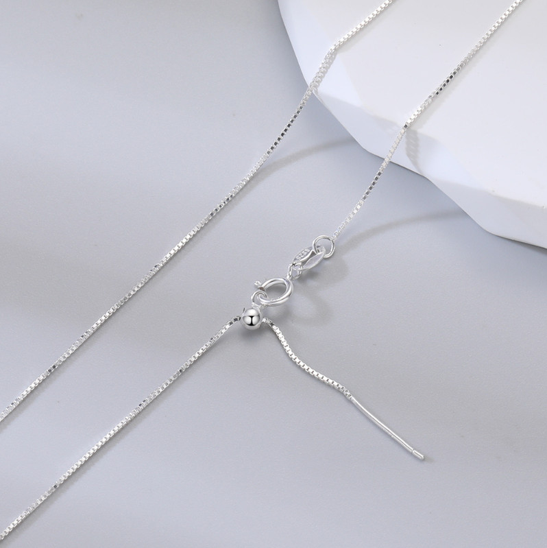 Solid 925 Sterling Silver Italy 0.7mm Box Chain with Needle Adjustable Slide 18″