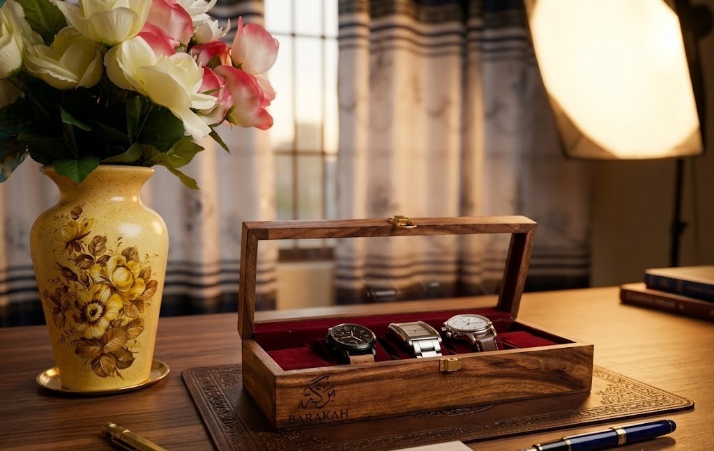 Handmade Solid Rosewood Watch Box 5 Slot Antique Display Storage Case