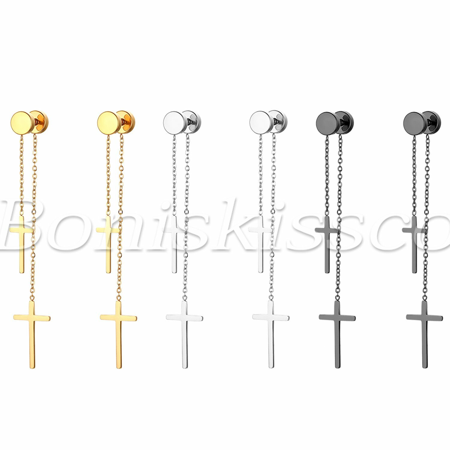 Men’s Women’s Unisex Slim Cross Drop Dangle Earrings Dumbbell Barbell Ear Studs