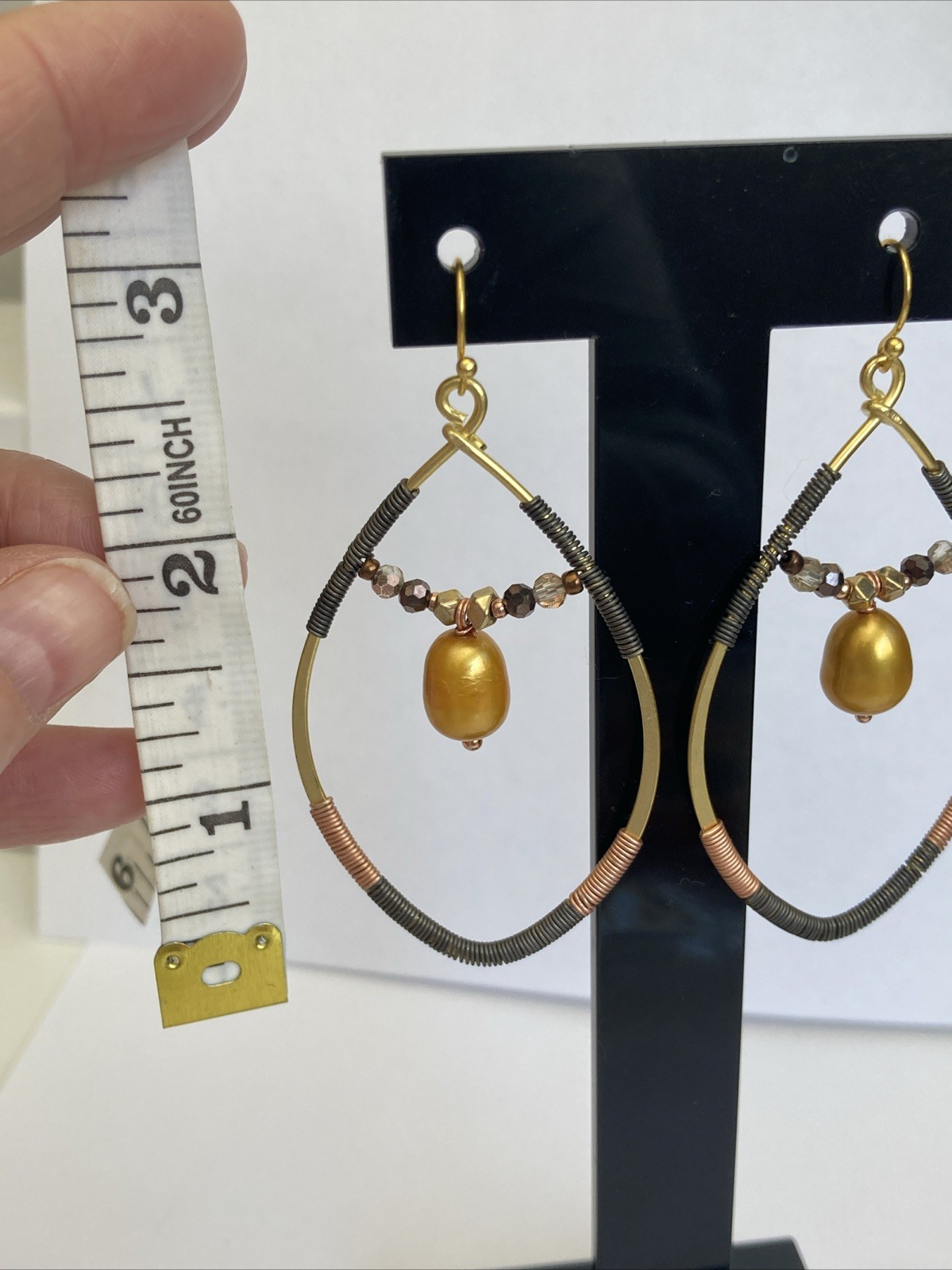 Vintage Metal Earrings Made In Thailand Wire Wrapped Large Pearl See Description