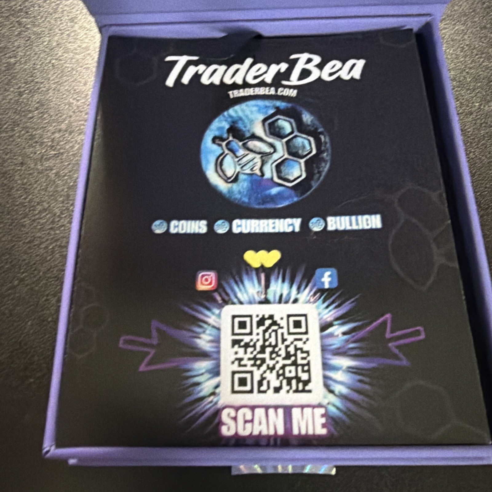 Trader Bea Epic Chase coin Box Paperboard Lined Foam Insert purple empty