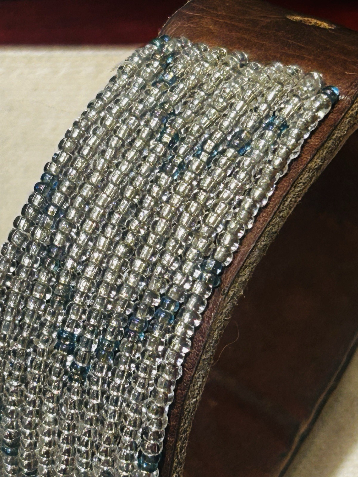 Beaded Silver And Slate Medium Width Ombré Leather Cuff Made In Tanzania