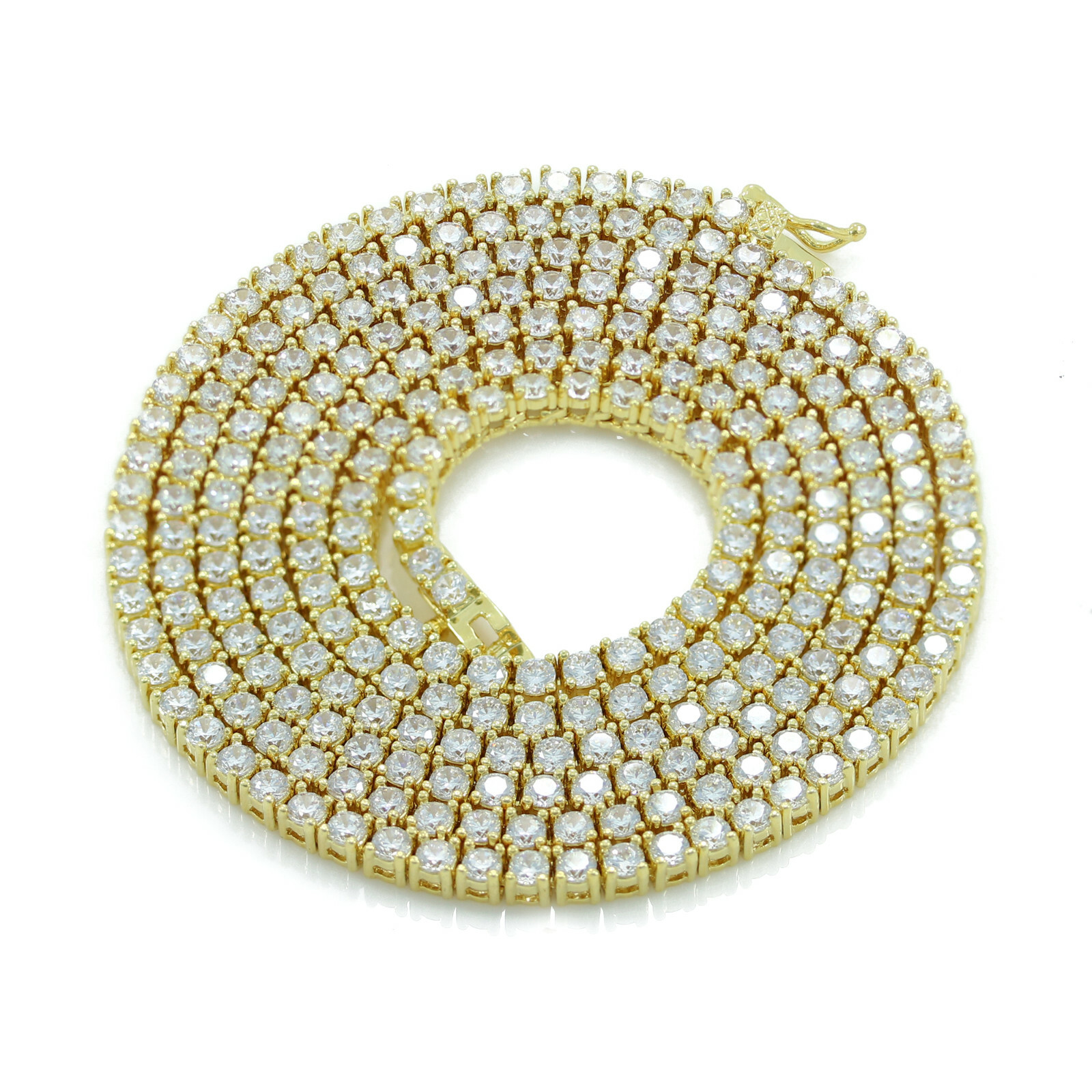 3mm 1 Row Real 925 Sterling Silver 14K Gold Plated Tennis Necklace ANTI TARNISH