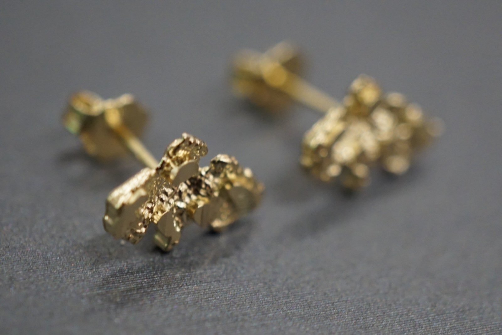 10K Solid Yellow Gold Men Women Children Diamond Cut Nugget Stud Earrings