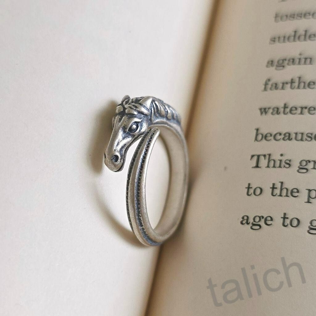 Antiqued Solid 925 Sterling Silver Horse Head Ring Adjustable Handmade Unique
