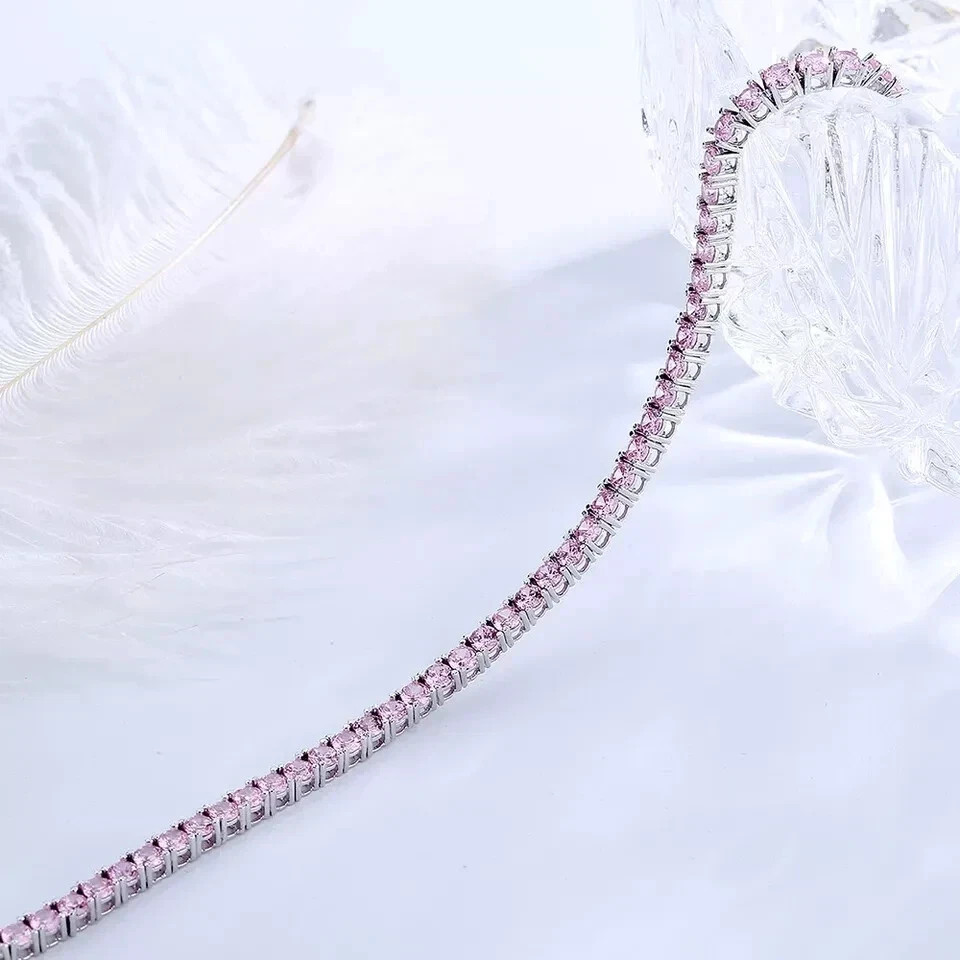 8Ct Round Lab Created Pink Sapphire Tennis Bracelet 14K White Gold Plated 7.5″In