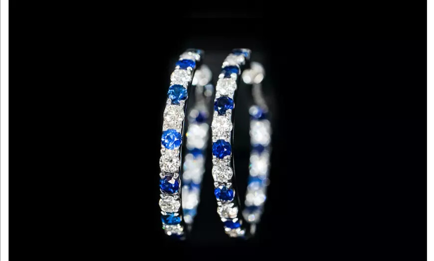 925 Sterling Silver White & Sapphire CZ Hoop Earrings Jewelry Gift For Women