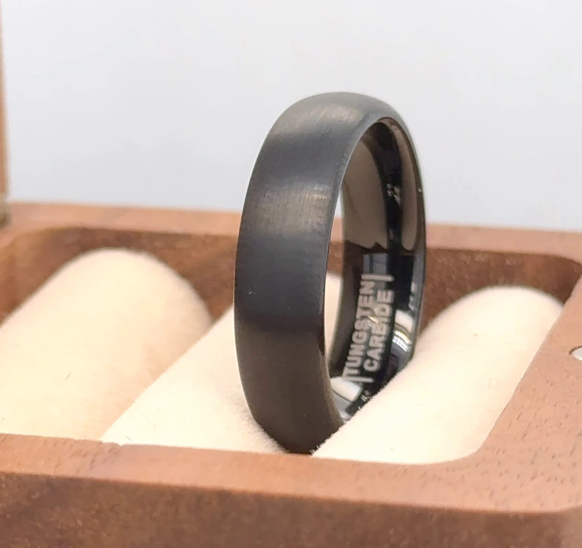 Black Tungsten Engraved Band Brushed Polished Comfort Fit Ring Wife Gifts Band