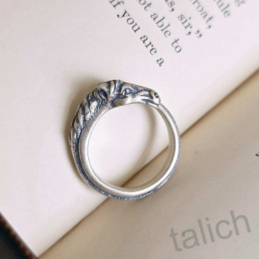 Antiqued Solid 925 Sterling Silver Horse Head Ring Adjustable Handmade Unique