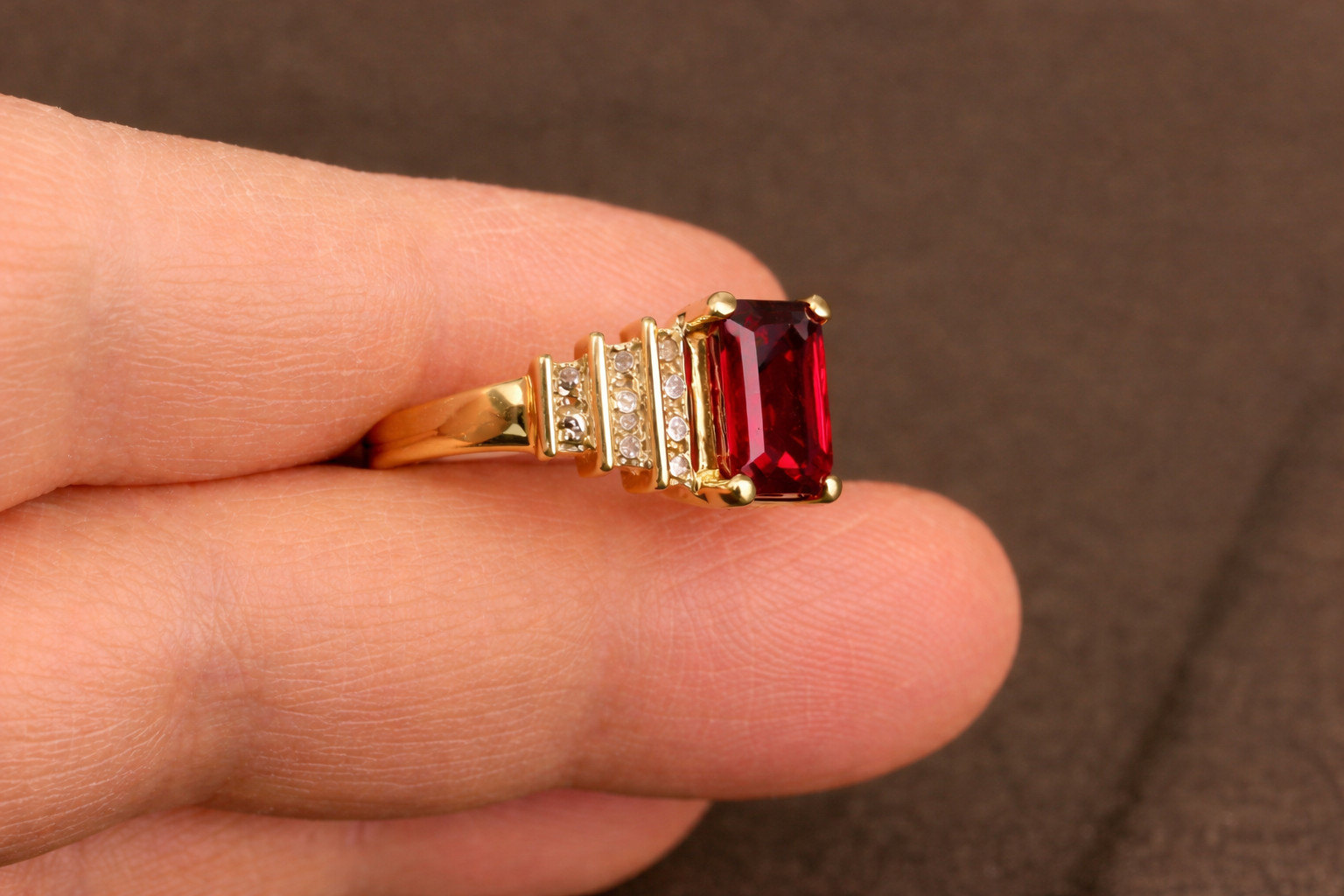 Natural Ruby & Diamond Engagement Gift Ring 14k Yellow Gold Size 7(Import Free)