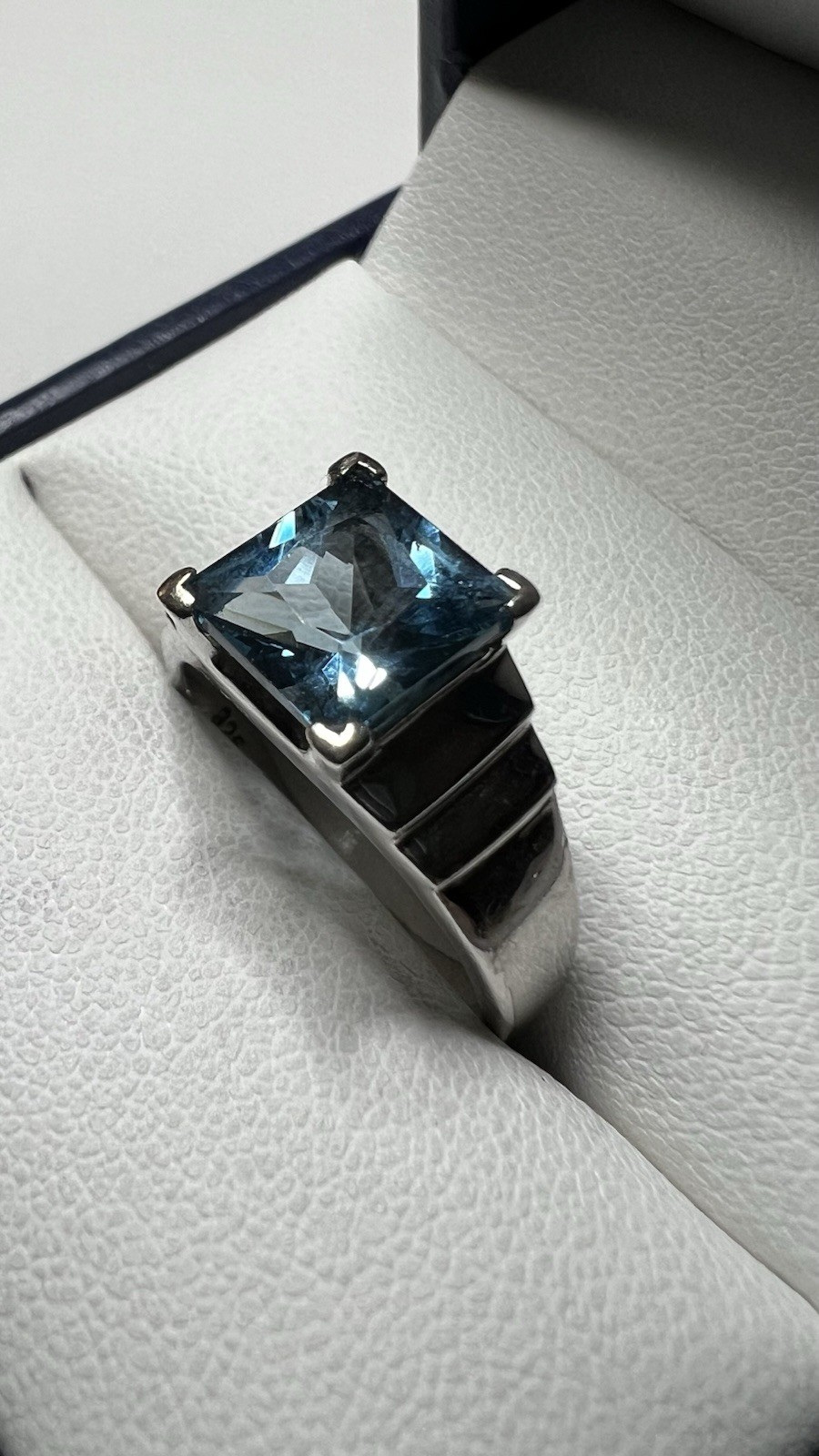 Vintage Sterling Silver 925 Signed Square Blue Topaz Prong Set Ring, Size 7.5