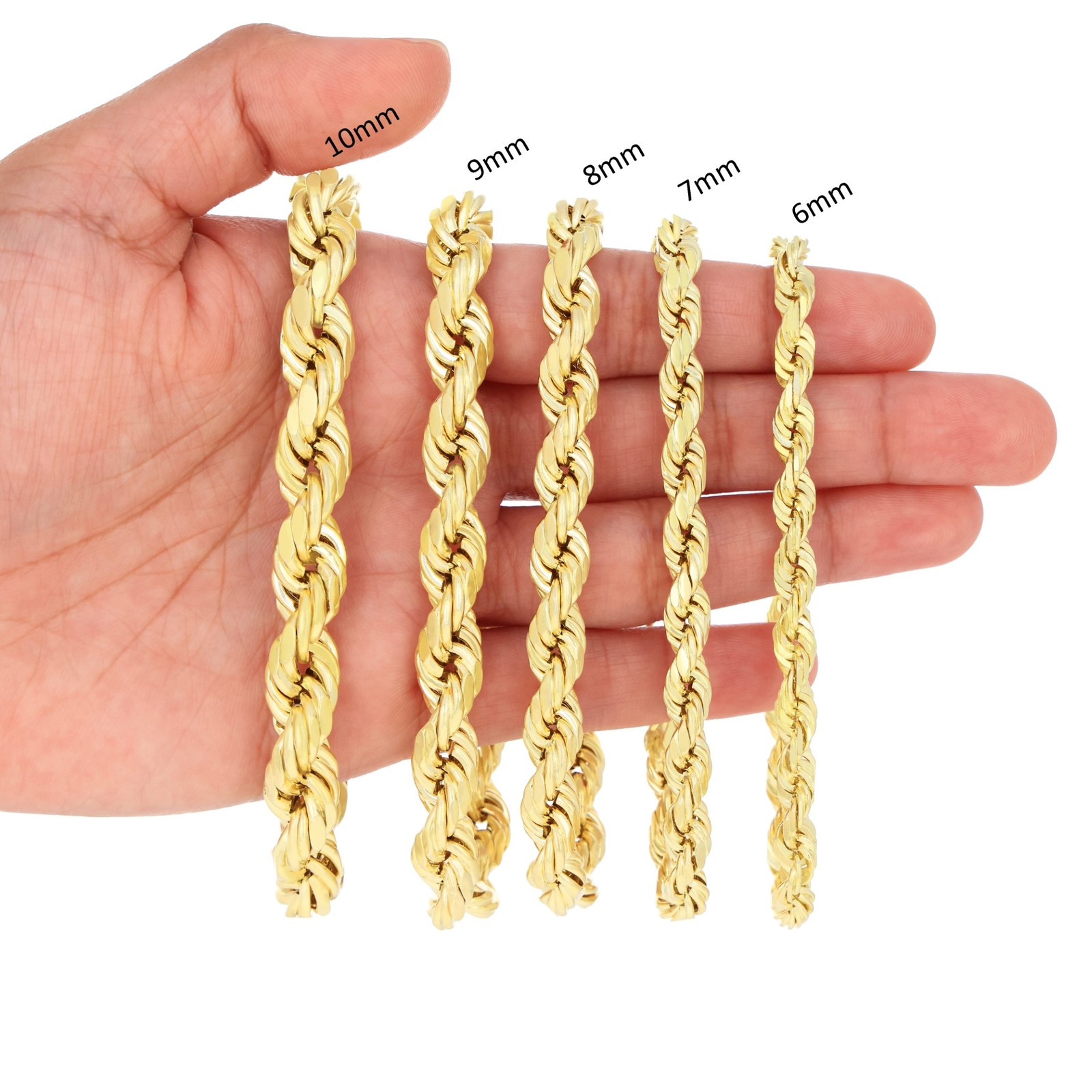 14K Yellow Gold Solid Rope Chain Necklace Bracelet 1mm-10mm Mens Women (7″- 30″)