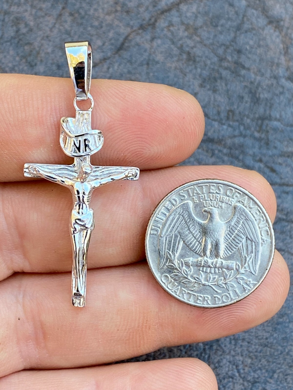Real Solid 925 Sterling Silver Plain Inri Cross Jesus Crucifix Pendant Necklace