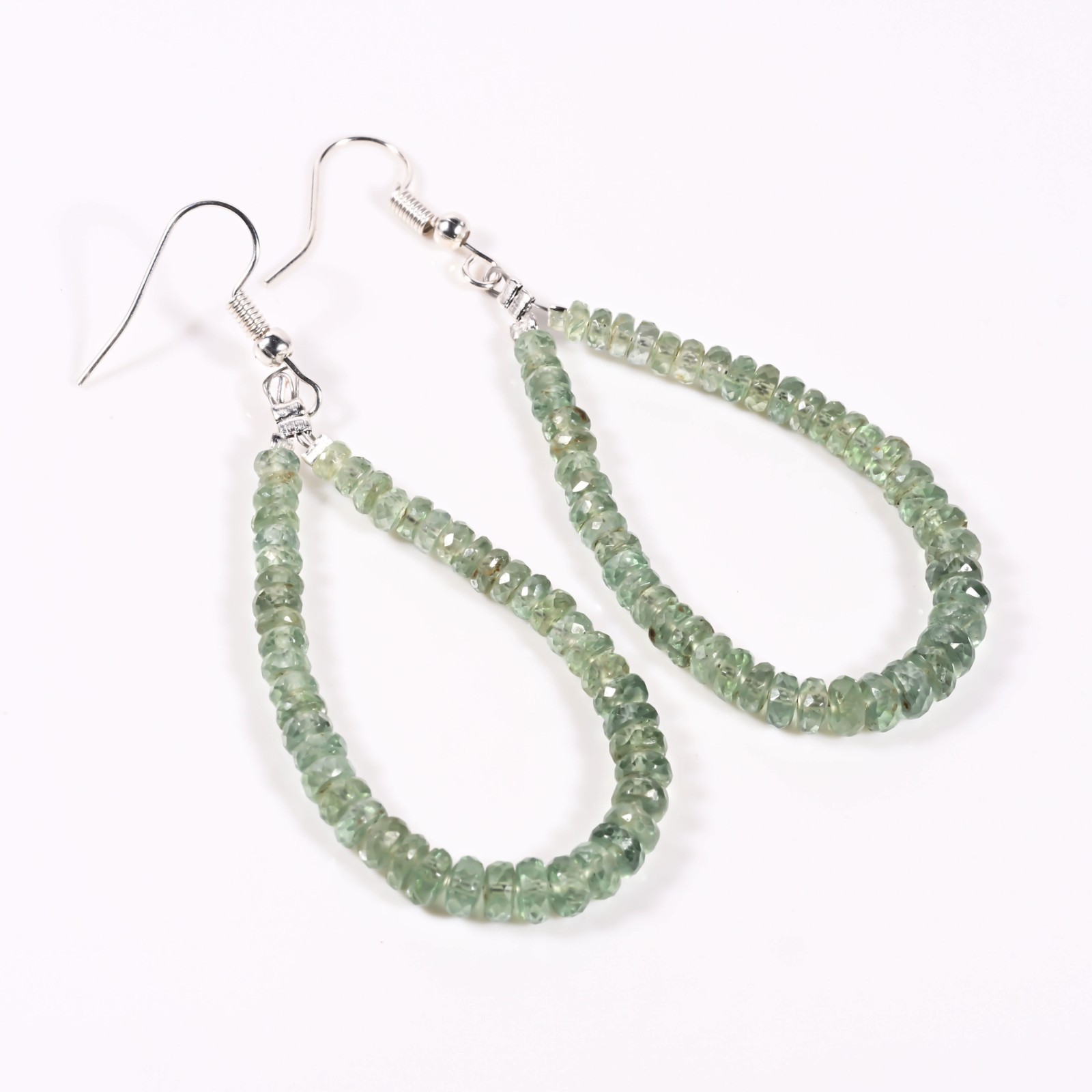 Handmade Mint Green Kyanite Drop Earrings Faceted Rondelle