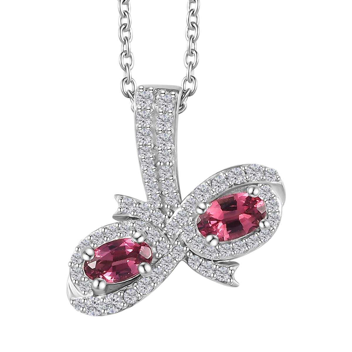 GORGEOUS!! 1.00ctw Ofiki Rubellite & Zircon Pendant & 20″ Chain Platinum Plated