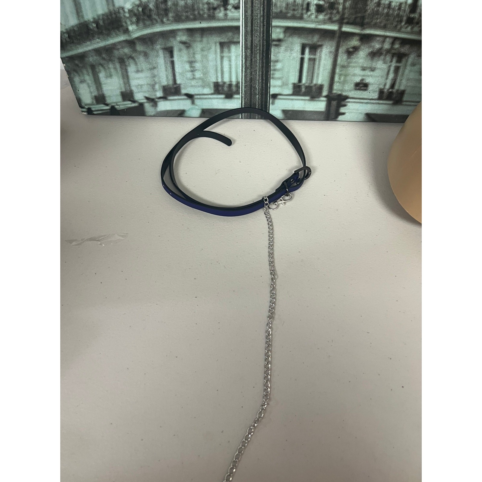 Heat-Sensitive Thermochromic Leather Choker with Leash