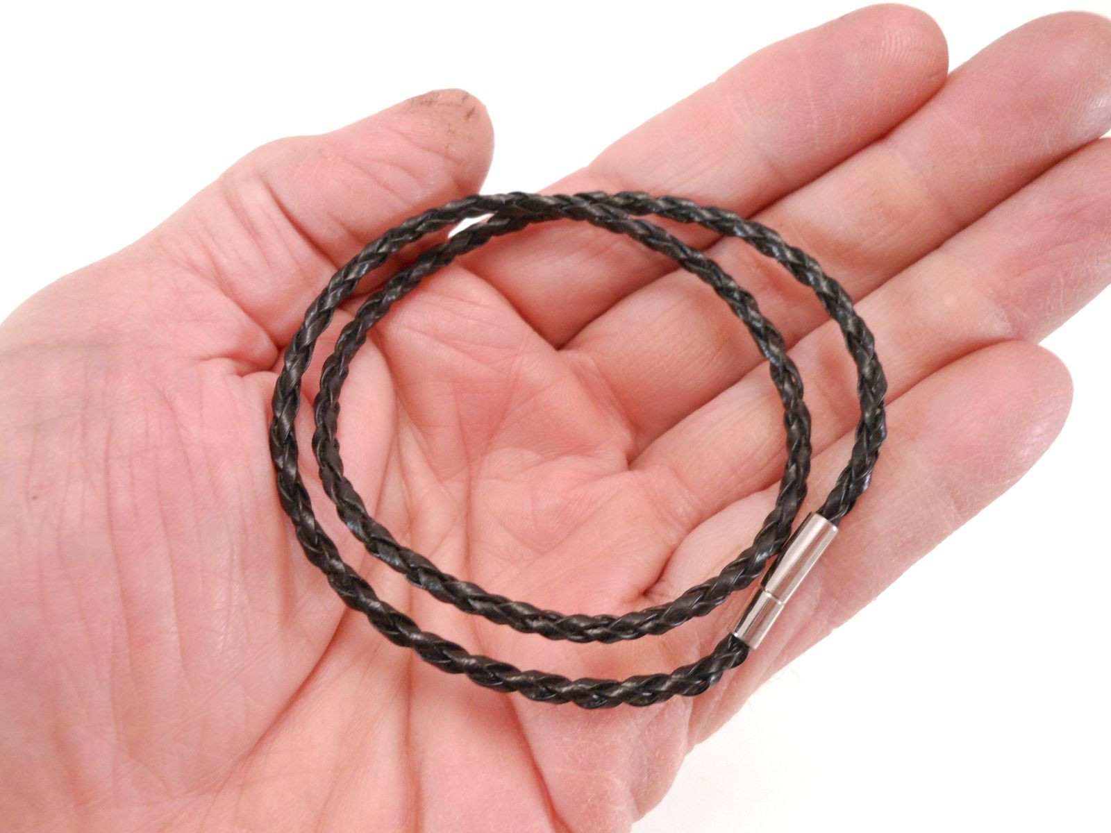 Leather Braided 3mm Black Surfer Necklace Cord w/ Bayonet Clasp