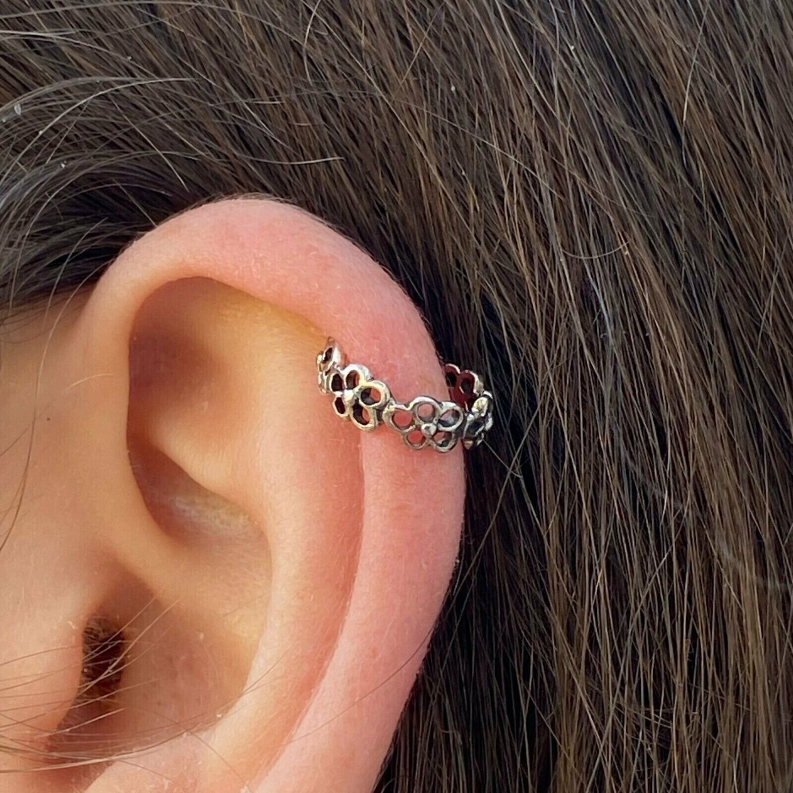 Sterling silver tiny flower wreath earring cuff